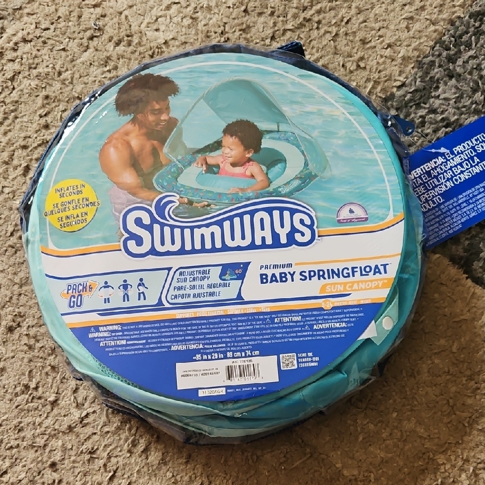 NWT. Swimways Baby Spring Float with Sun Canopy. 9-24M, <33lbs.